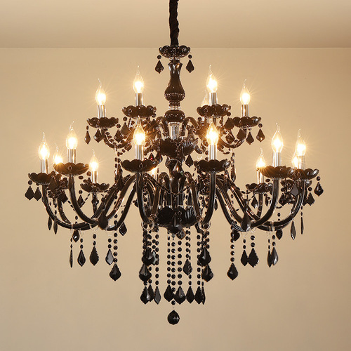Black chandelier European-style living room crystal chandelier restaurant bedroom pendant coffee shop cybercafe clothing store decoration candle light