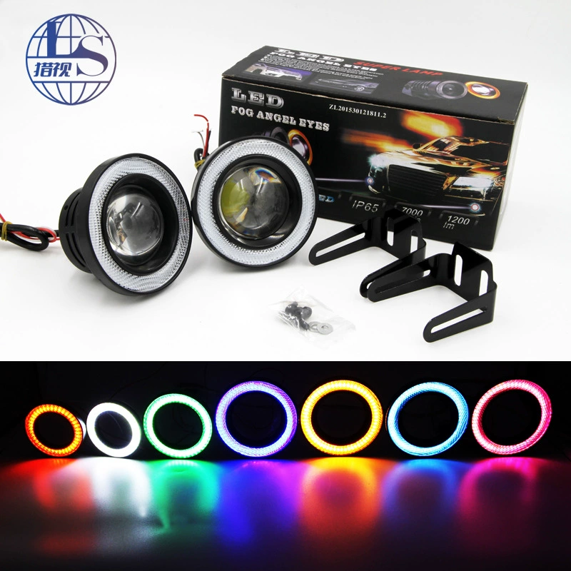 Manufacturer car LED lens 30W fog light with cob angel eyes cow eyes modified fish eye day running light colorful night vision
