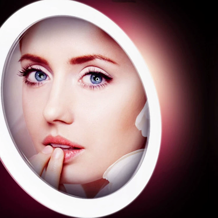 Мини светодиодное светящееся зеркало для макияжа круглое портативное складное маленькое зеркало с подсветкой Beauty Makeup Mirror с принтом логотипа