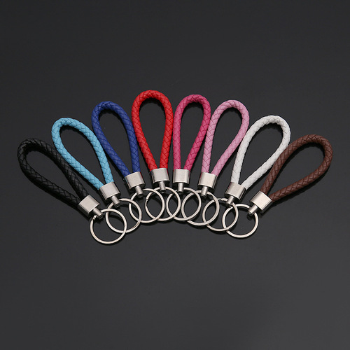 Leather rope keychain car pendant accessories pu braided leather rope key rope floor push small gift manufacturer wholesale