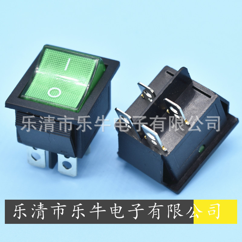 船型开关KCD4 绿色带灯4脚2档大电流16A电器 医疗器械翘板开关
