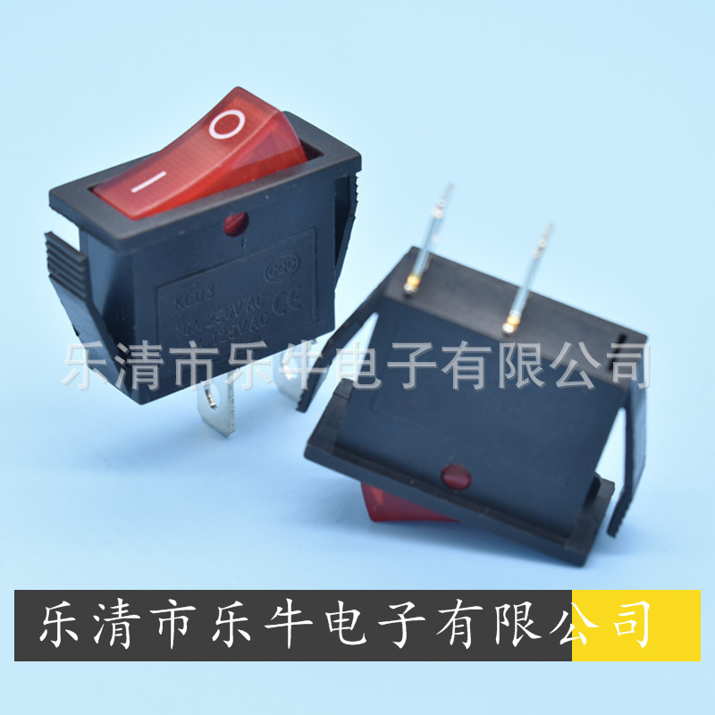 2脚船型开关 KCD3 2脚2档红色翘板开关 大电流透明红电源开关