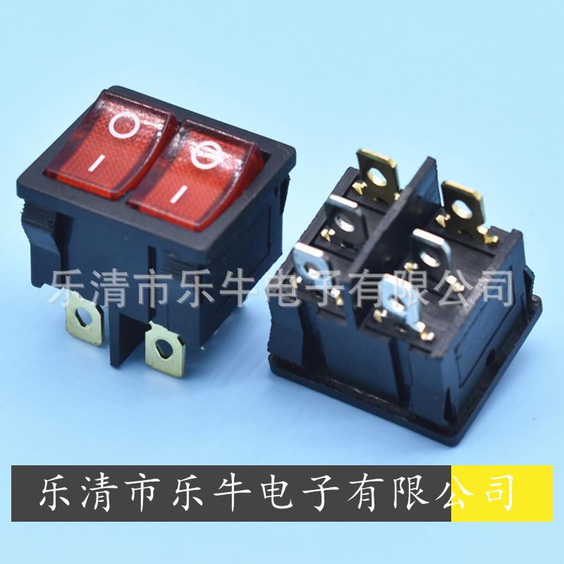 双联带灯船型开关 KCD1 21*24mm带灯双按键翘板开关 方形双联开关