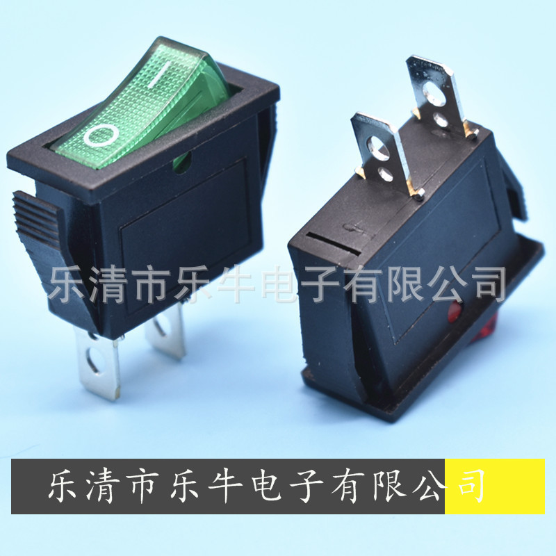 2脚绿色船型开关 KCD3 2脚2档绿色翘板开关 绿色大电流电源开关