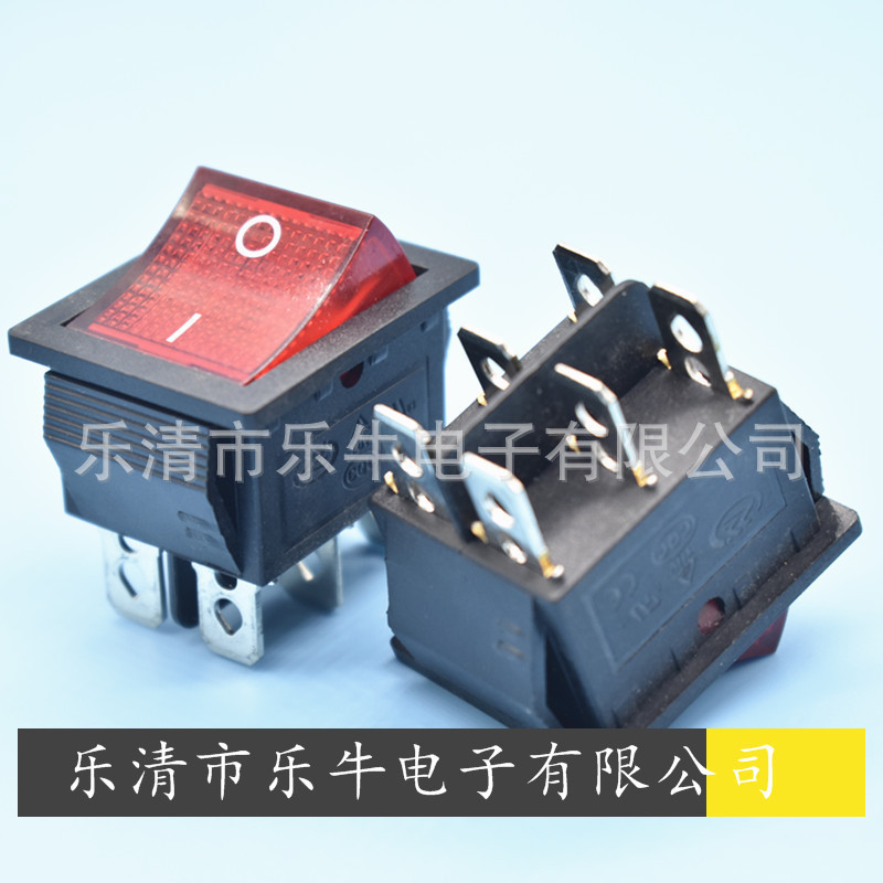 船型开关 KCD4 2档6脚 带灯翘板开关 16A电器开关 机器电源开关