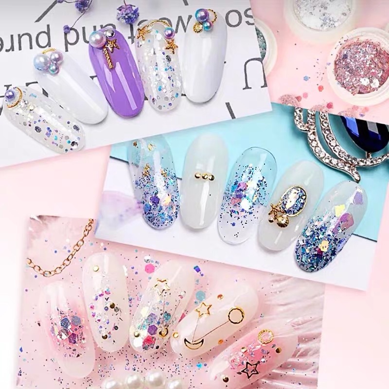 Joyería de uñas hadas pupila traje lentejuelas gradiente uñas brillo clavo brillo polvo extensión uñas Decoración image 3
