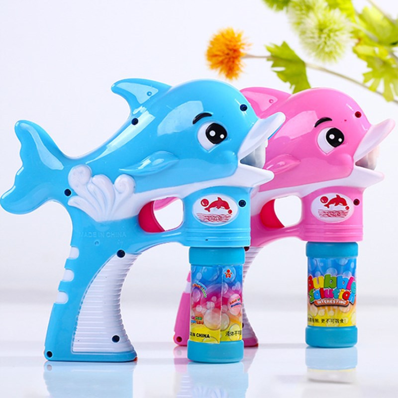 Gran pistola de burbujas automática de juguete máquina de burbujas de delfines con música ligera juguete de soplado de burbujas para niños al por mayor