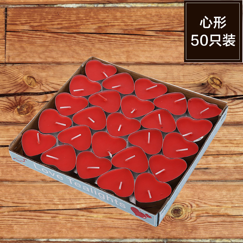 Velas de té con forma de corazón de melocotón rojo (caja/50 unidades)