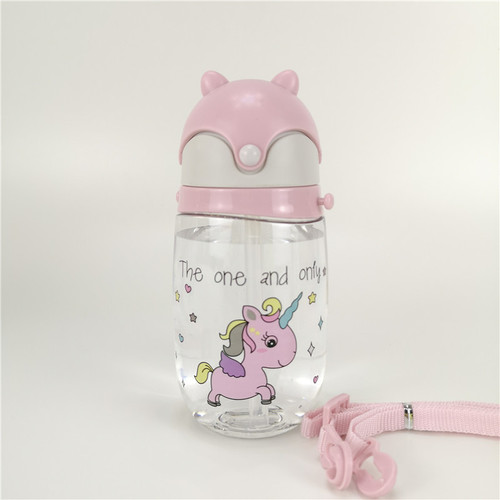 Baby learning to drink cup children's straw cup, anti-shatter, anti-leak plastic cup, fox sliding lid belt student cup