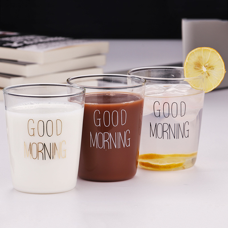 Can add logo microwave oven glass breakfast cup creative glass Japanese-style home good morning good morning cup