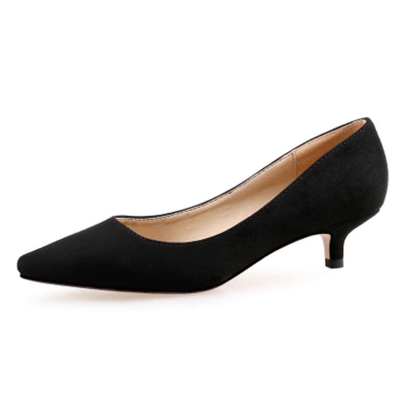 Women's Pointed Toe Flats Black Low Heeled Professional Work Shoes Apricot Suede High Heels Plus Size 43 New Spring Style_voghion.com