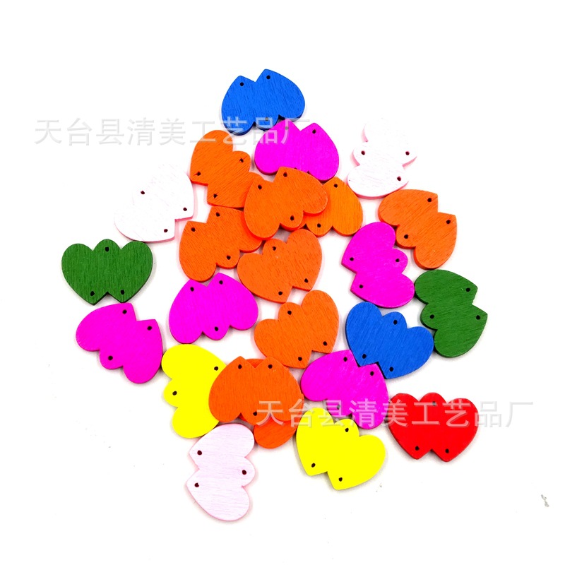 Botones de madera de colores de doble amor botones de madera de bricolaje, hebillas decorativas 50 piezas por paquete