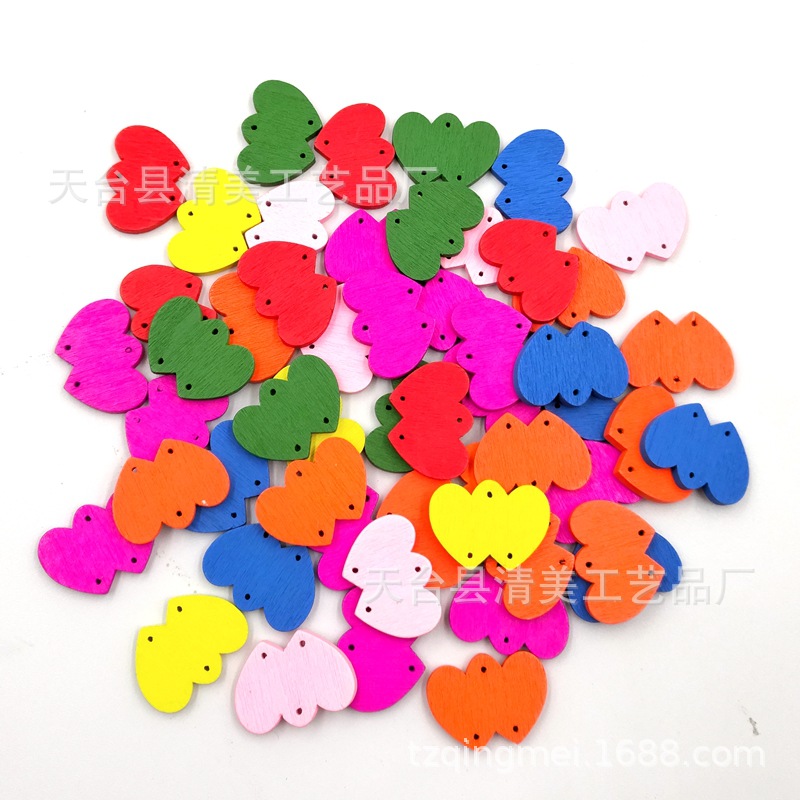Botones de madera de colores de doble amor botones de madera de bricolaje, hebillas decorativas 50 piezas por paquete