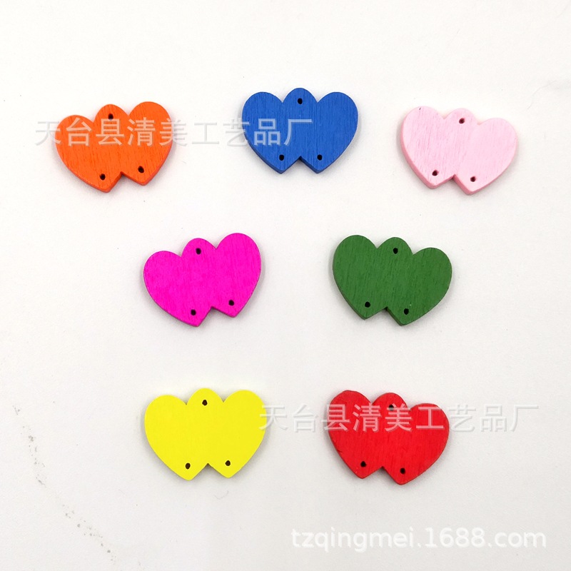Botones de madera de colores de doble amor botones de madera de bricolaje, hebillas decorativas 50 piezas por paquete