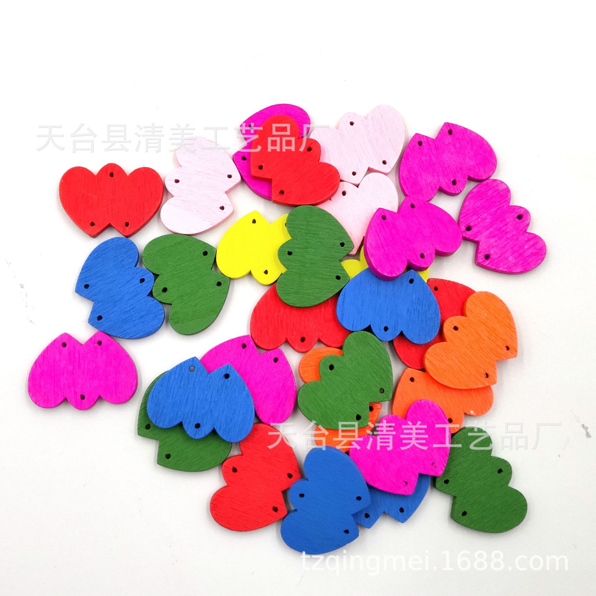 Botones de madera de colores de doble amor botones de madera de bricolaje, hebillas decorativas 50 piezas por paquete