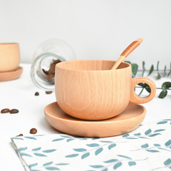 New product launch: beech coffee cup three-piece set solid wood cup wooden coffee cup water cup tea cup with handle