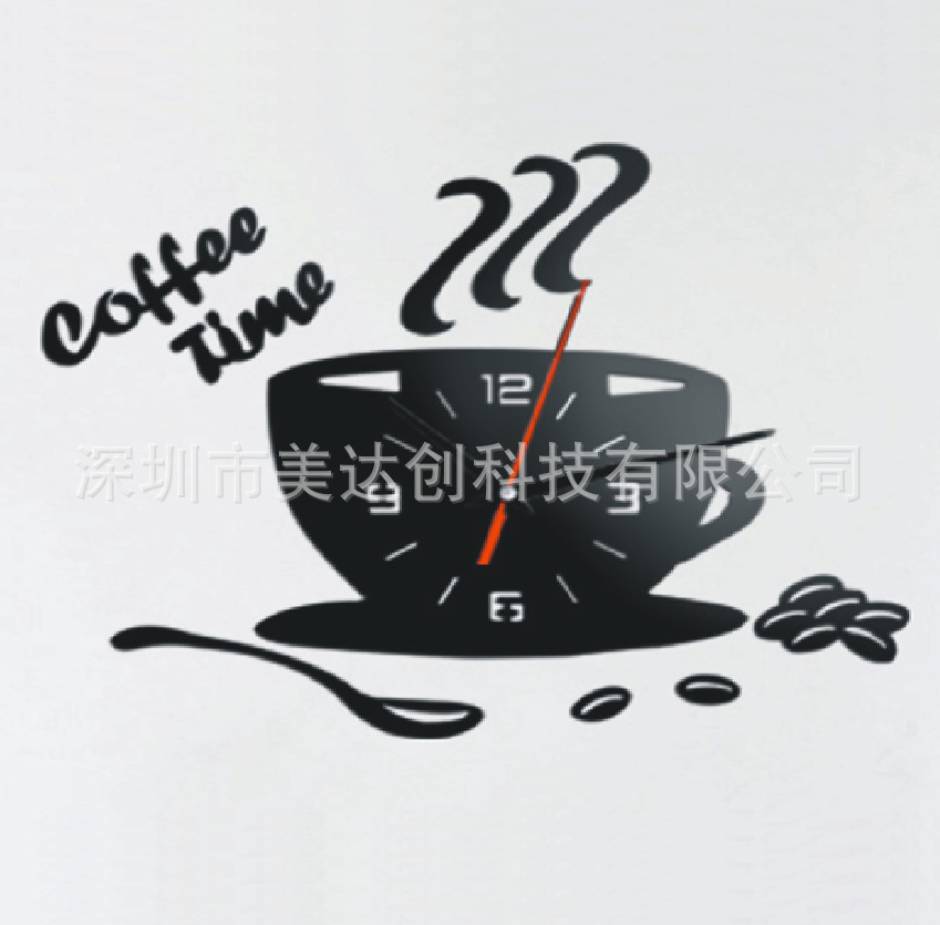 Coffee cup modern creative living room mute diy acrylic wall sticker wall clock stereo mute living room store decoration