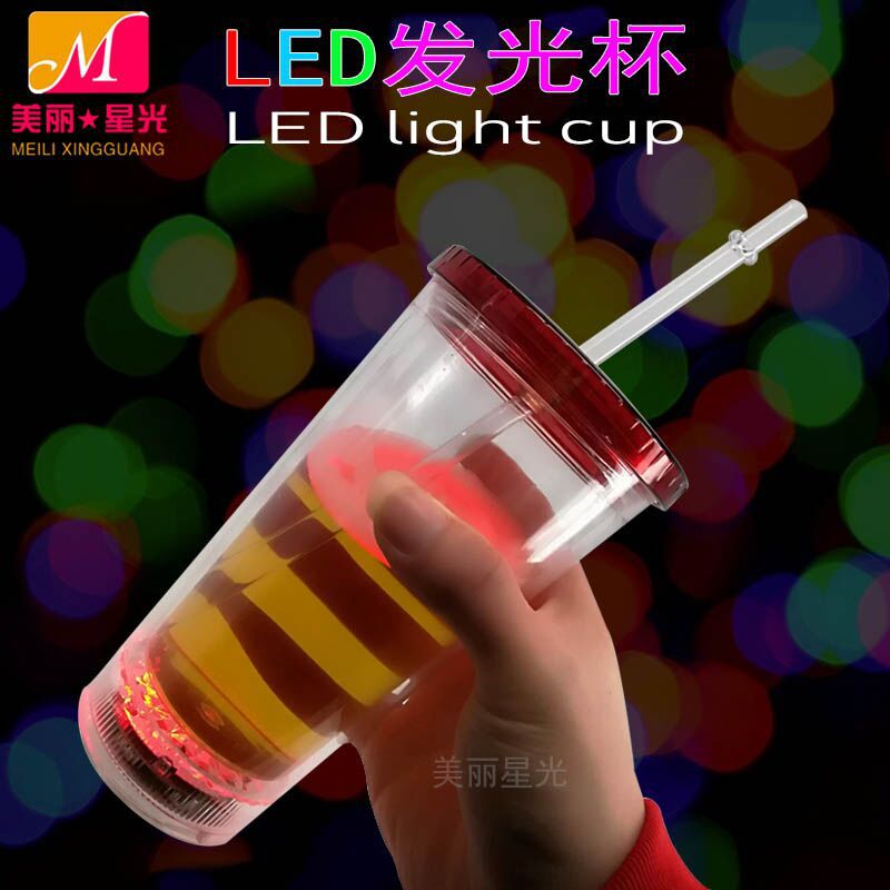 Plataforma transfronteriza led taza de paja luminosa suministros de atmósfera de bar taza de paja luminosa de plástico de calidad alimentaria de 450ml