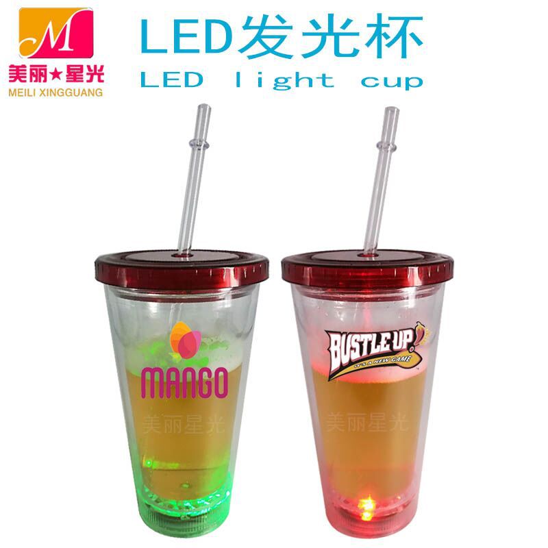 Plataforma transfronteriza led taza de paja luminosa suministros de atmósfera de bar taza de paja luminosa de plástico de calidad alimentaria de 450ml