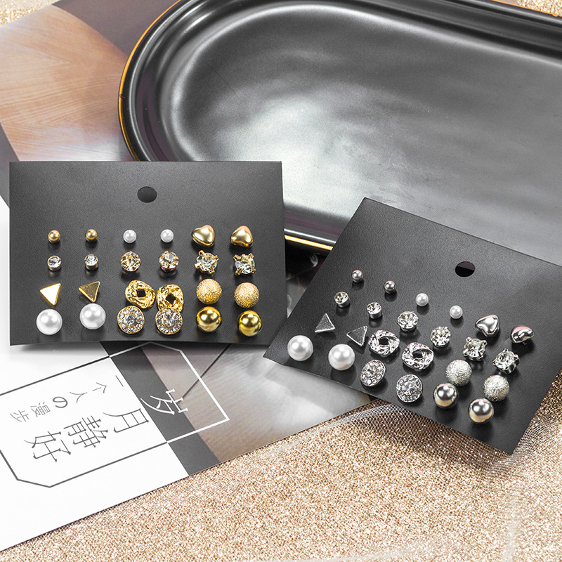 K41 estilo coreano 12 pares tarjeta cuadrado Zircon pendientes melocotón corazón pendientes de diamantes pendientes de traje