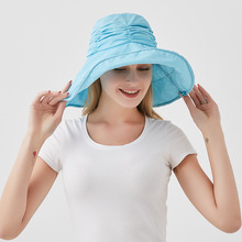 新款夏天褶皱渔夫帽子女士遮阳布帽可折叠太阳帽