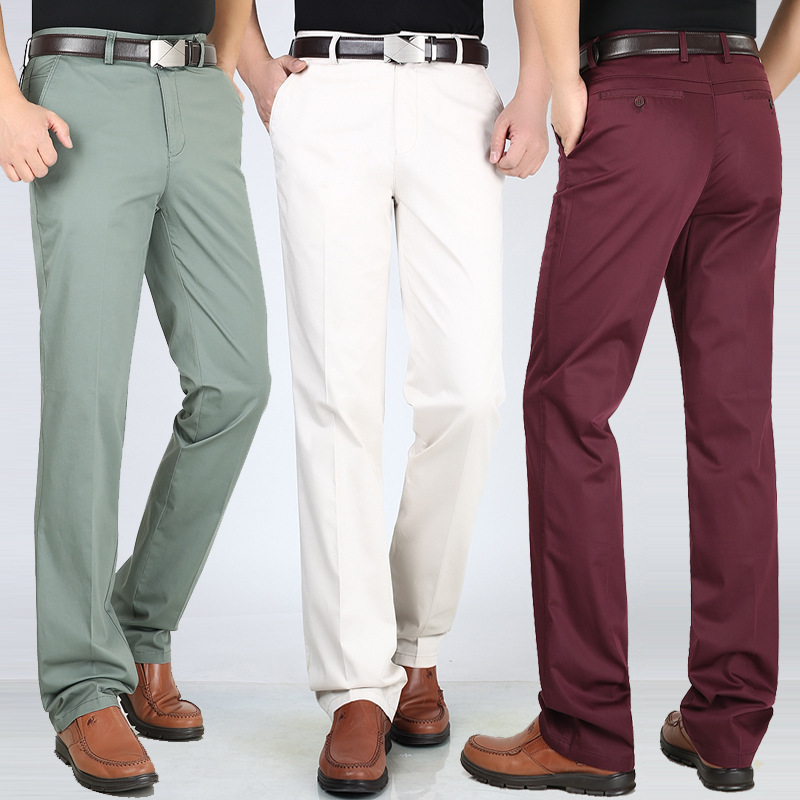 New summer men's casual pants thin high waist stretch business men's pants loose straight middle-aged men's long pants New summer men's casual pants thin high waist stretch business men's pants loose straight middle-aged men's long pants