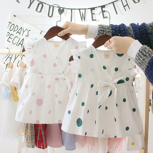 0-1-2-3 years old girls' summer outfit cute polka dot dress infant and toddler Korean style children's summer dress wholesale