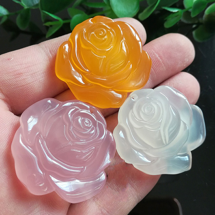 天然白玉髓玫瑰花吊坠红玛瑙玉石玉器花开富贵挂件直播货源批发