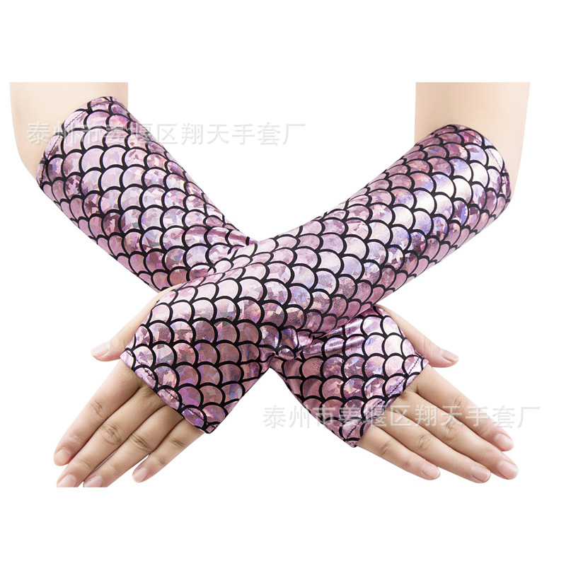 Accesorios de vestir cambio de color colorido vestido de sirena Halloween etapa de rendimiento escamas de pescado guantes sin dedos