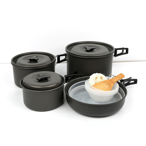 Pot set for 4-5 people, large capacity camping combination pot set, portable outdoor cooking utensils and pots, hard softened aluminum