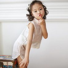 女童夏季无袖套装韩版儿童镂空蕾丝背心短裤两件套棉女宝防蚊裤