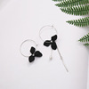 Black retro earrings, long advanced crystal with tassels, french style, light luxury style, high-quality style, simple and elegant design