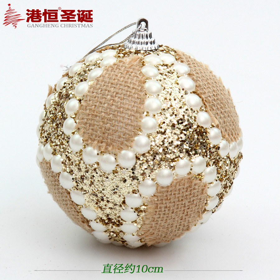 Decoraciones navideñas bola colgante 8cm bola de espuma Parche de copo de nieve de lino de perlas Bola de Navidad de alta gama bola colgante hecha a mano