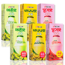 韩国进口食品宾格瑞含乳饮料香蕉哈密瓜草莓咖啡味牛奶200ml*24盒