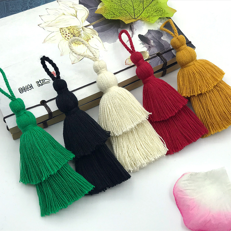 Spot cotton double tassel bookmark curtain hanging tassel color cotton tassel multi-layer gourd bag pendant tassel