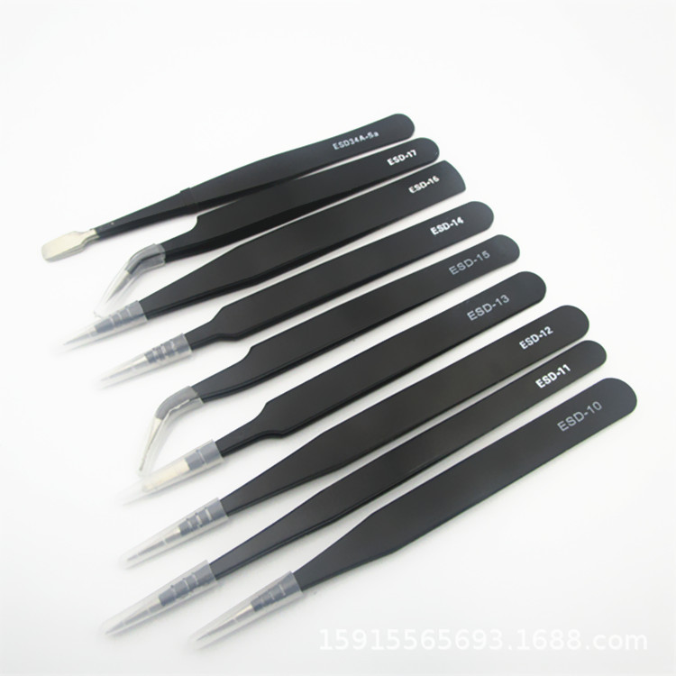 尖头不锈钢黑色手账镊子 手机维修燕窝挑毛美甲工具ESD不锈钢精密