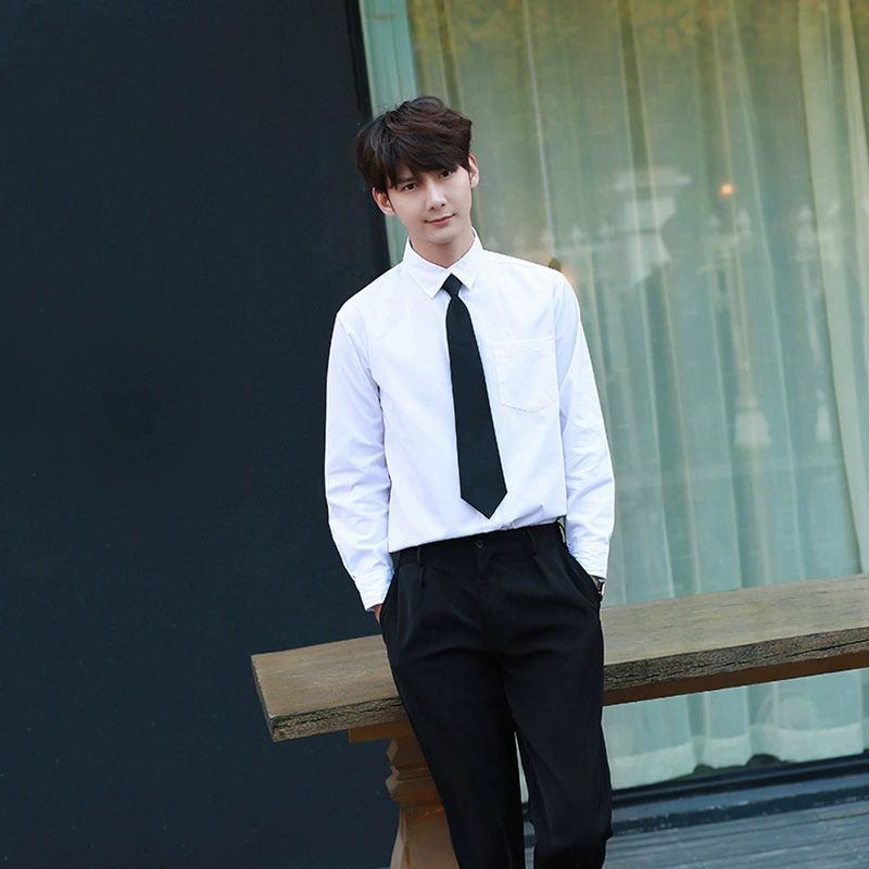 Мужская рубашка в японском стиле, свободная, с галстуком, для выпускного, короткий рукав, повседневная, рабочая, формальная одежда