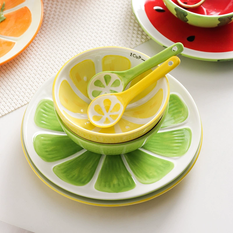 Creative children's ceramic tableware, fruit set for home use, hand painting, 3 pieces
