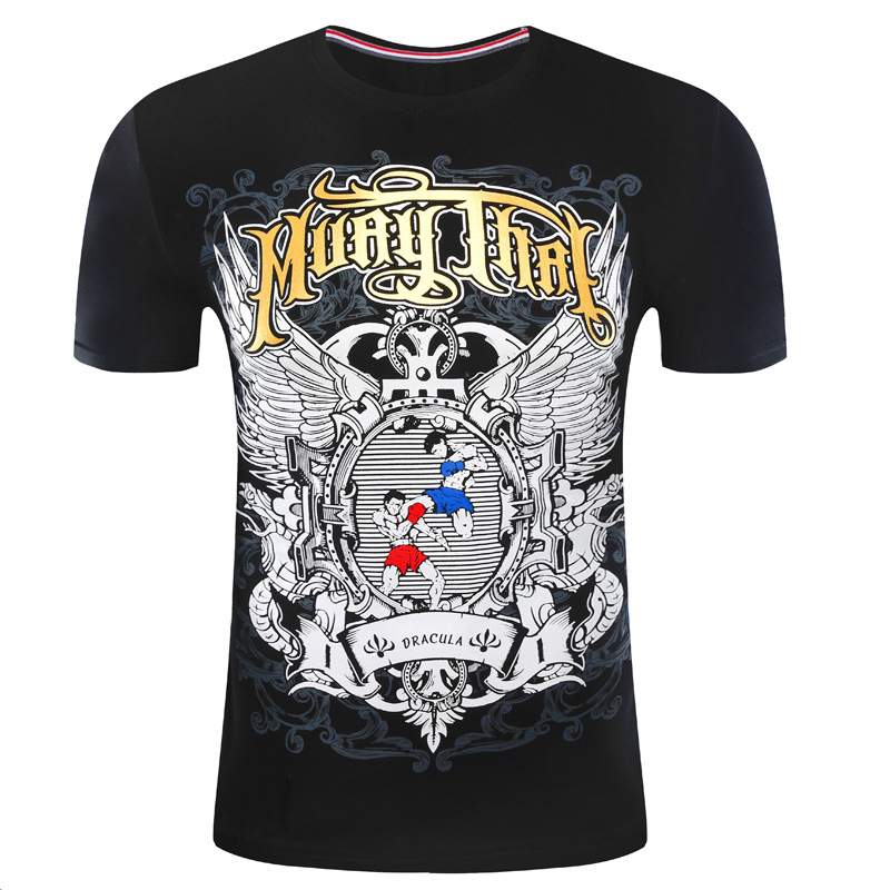Muay Thai Short-Sleeved Boxing Clothes Sanda Fighting Lycra Cotton Short-Sleeved Sports T-Shirt