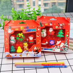 Cartoon Christmas shaped eraser set cute snowman old man deer student small gift Christmas stationery gift 