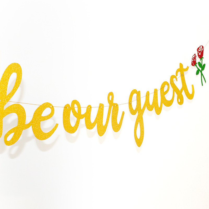 Fiesta única decoración europea y americana niños y niñas cumpleaños tire bandera Rosa brillo tire flor ser nuestro invitado