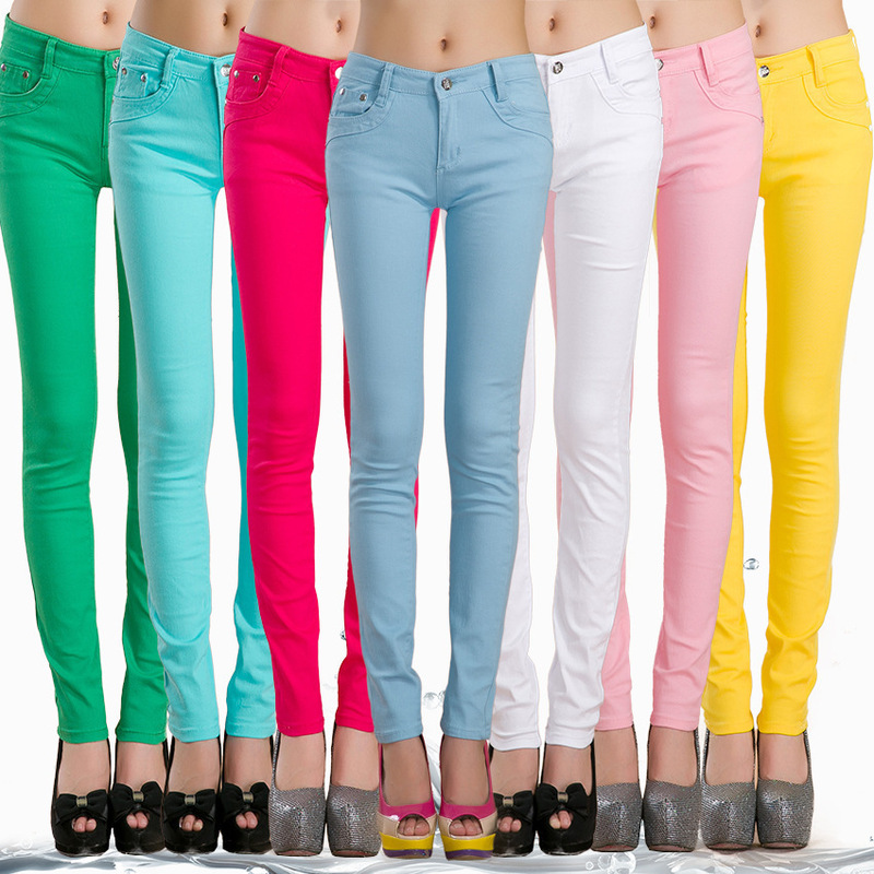 Aliexpress Amazon Candy Color Jeans Women's Spring and Autumn Small Leg Pants Trousers Elastic Slimming Pencil Pants