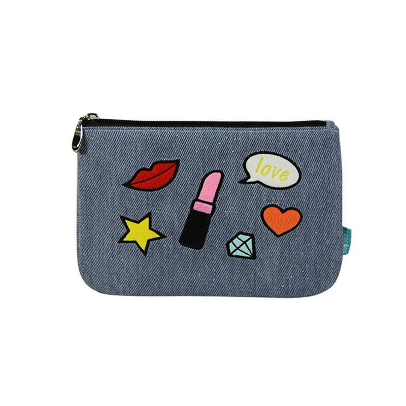 Customized Dinner Party Tassel Pu Denim Storage Cosmetic Bag Twill Oxford Cloth American and Japanese Embroidered Toiletry Bag