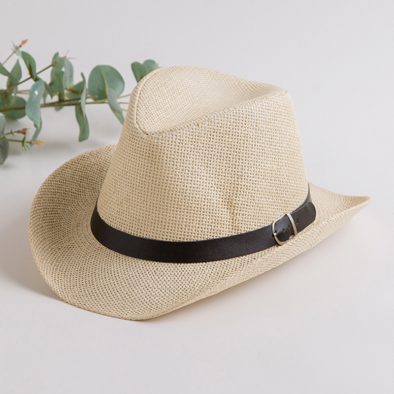 Sombrero de paja de los hombres sombrero de verano ala grande sombrero de sol cinturón sombrero de paja de mezclilla sombrero de Panamá sombrero de playa sombrero de sol moda femenina