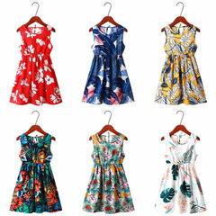 New children's clothing 2024 medium and large children's dress cute printed leaf vest princess dress silk cotton girl's skirt summer