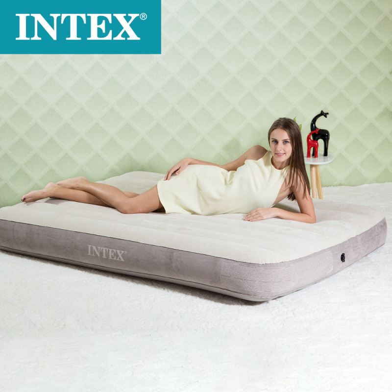 INTEX64101 Flocking Double Inflatable Mattress Nap Air Cushion Bed Single Thickened Outdoor Camping Portable