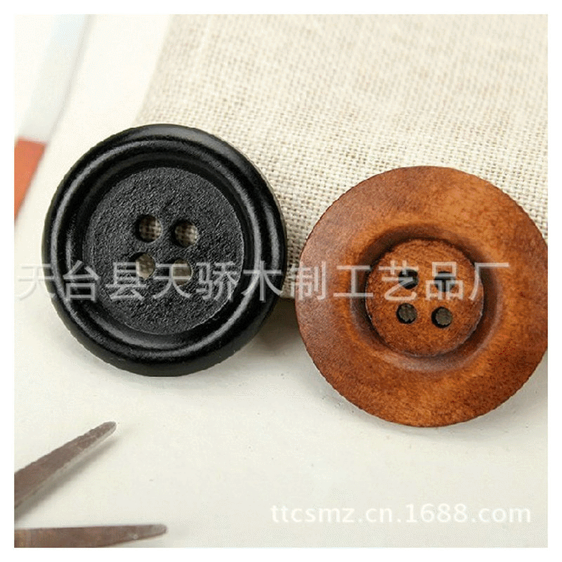 手工木质纽扣儿童两眼圆形木纽扣 复古木扣子DIY装饰扣批发