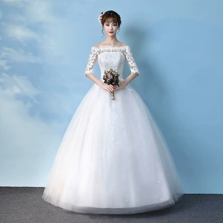 森系一字肩轻婚纱礼服齐地公主显瘦2026新款新娘女简约结婚纱拖尾
