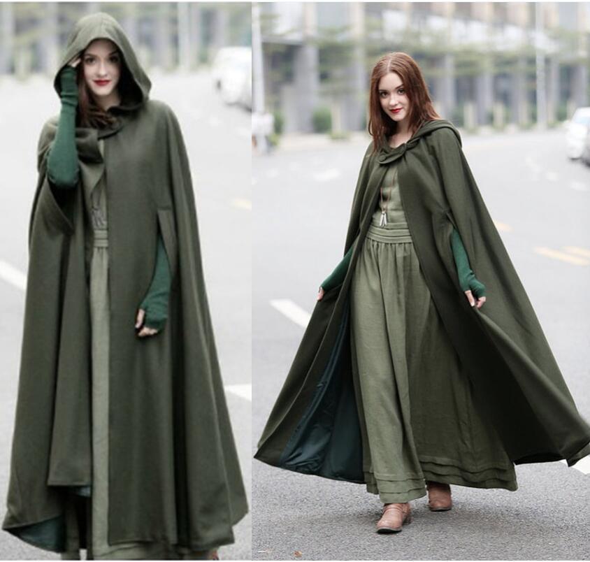 thumbnail image 5 of Capa de invierno/otoño con capucha frontal abierto suelta capa de Poncho capa larga chaqueta Outwear, 5 of 5