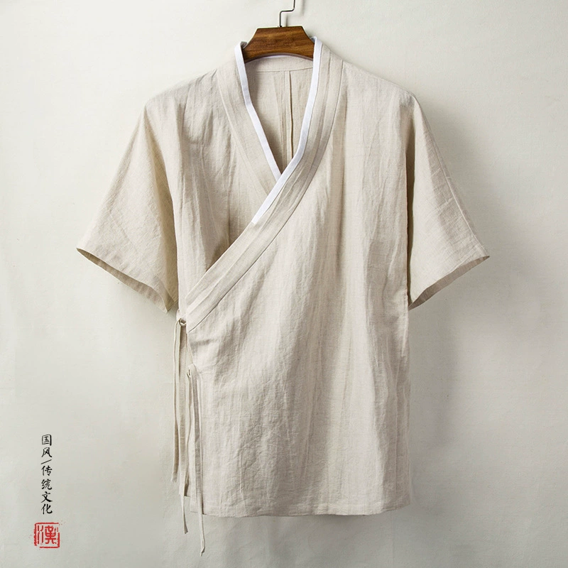 Летняя халуфу куртка, 2019, китайский стиль, хлопок и лен, с коротким рукавом